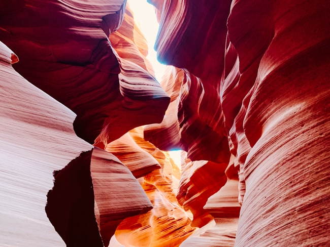 The sandstone walls in Antelope Canyon in Northern Arizona